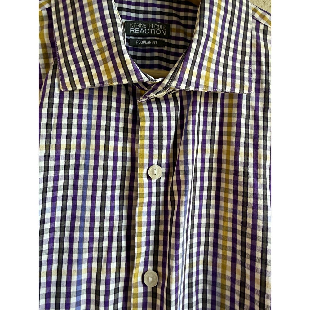Kenneth Cole Reaction Mens Regular Fit Wrinkle Resistant Shirt Purple 16.5 32/33 - Picture 1 of 6